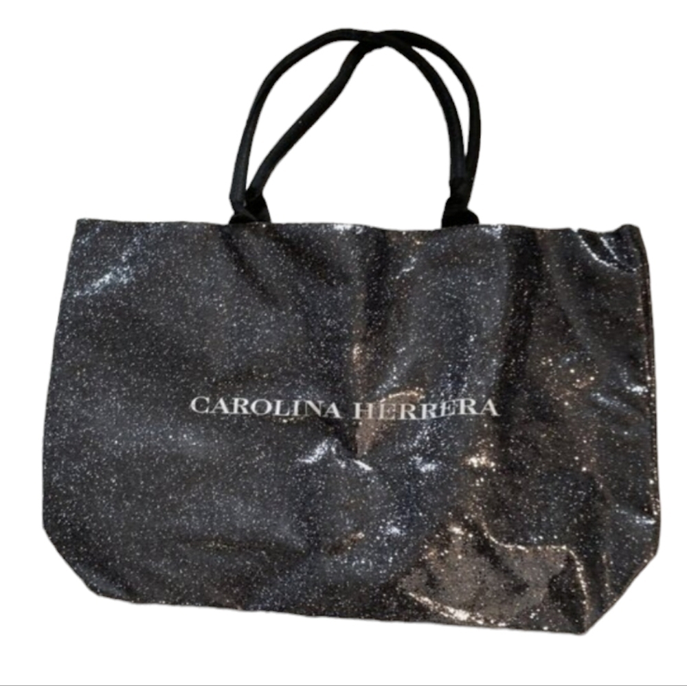 CAROLINA HERRERA Good Girl perfume Glitter open Tote Bag Silver grey sparkle XL
